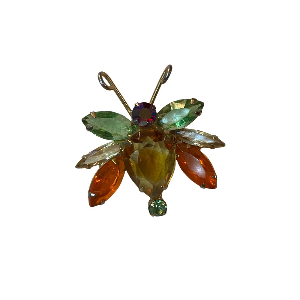Vintage Julianna Fall multicolor Rhinestone Glitter bug pin with gold tone metal